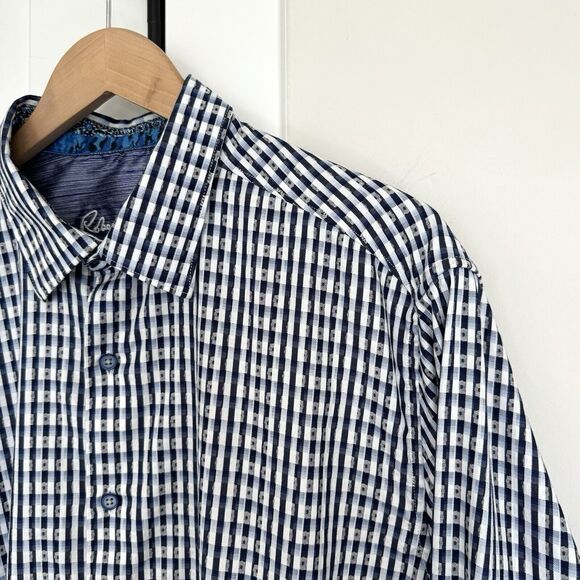 Robert Graham Blue Check Embroidered Flip Cuff Long Sleeve Classic Shirt 2XL XXL - Picture 2 of 7